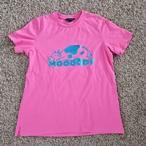 Hand Crafted Pink Tee with Blue Graphic